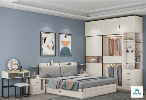 Giường Ngủ Hiện Đại Bằng Gỗ Công Nghiệp Màu Trắng Sáng - MM9230