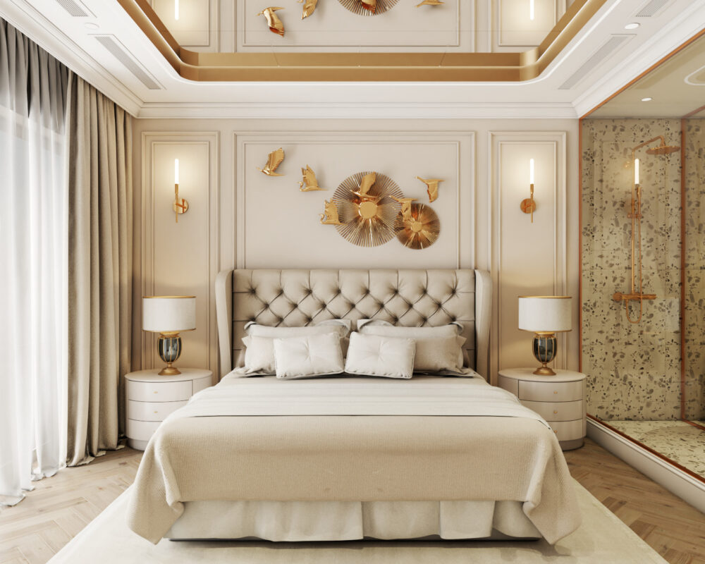 giường ngủ bọc đệm phong cách tân cổ điển 